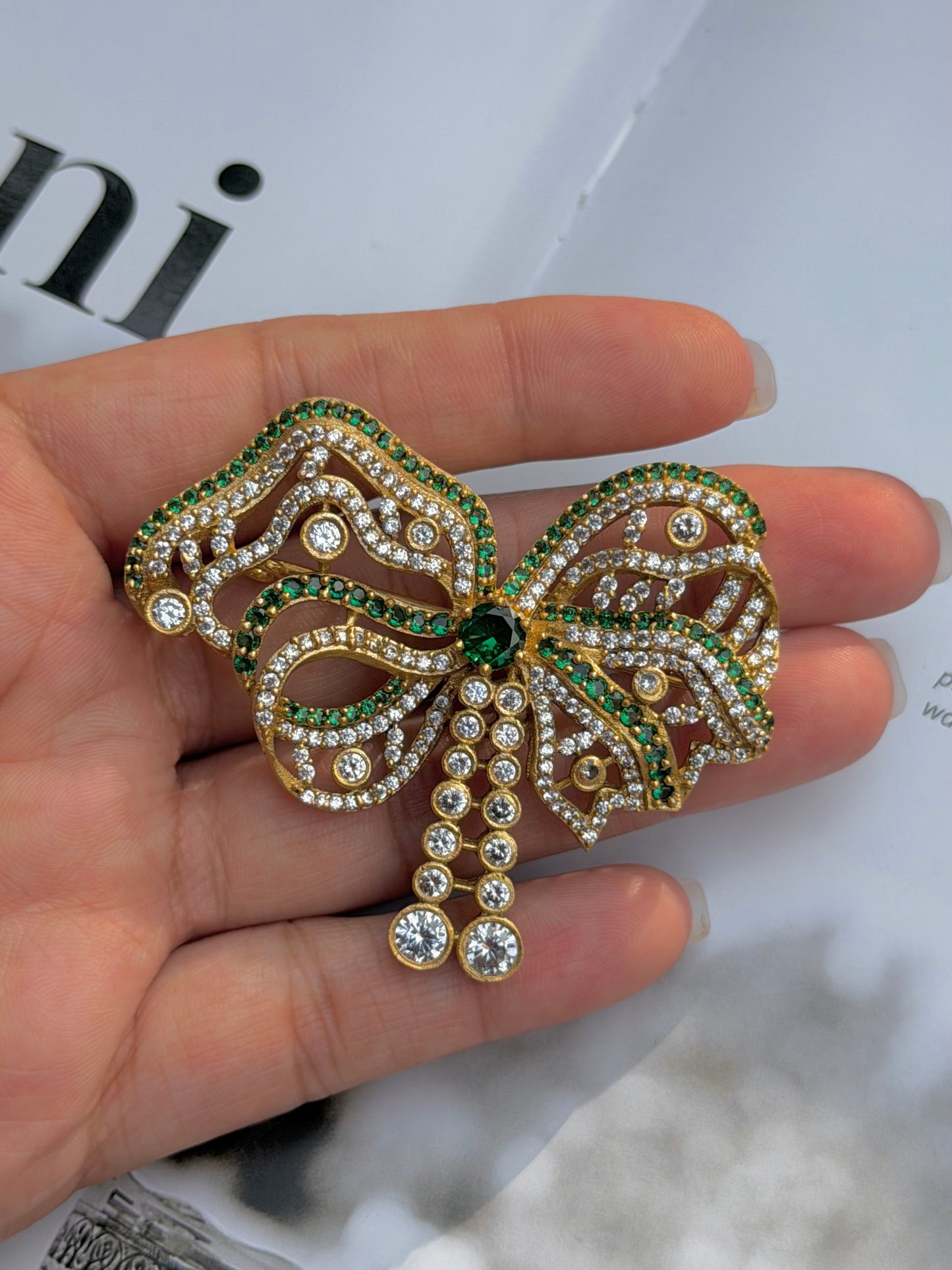 Birmingham Bow Victorian Brooch- Green Ribbon