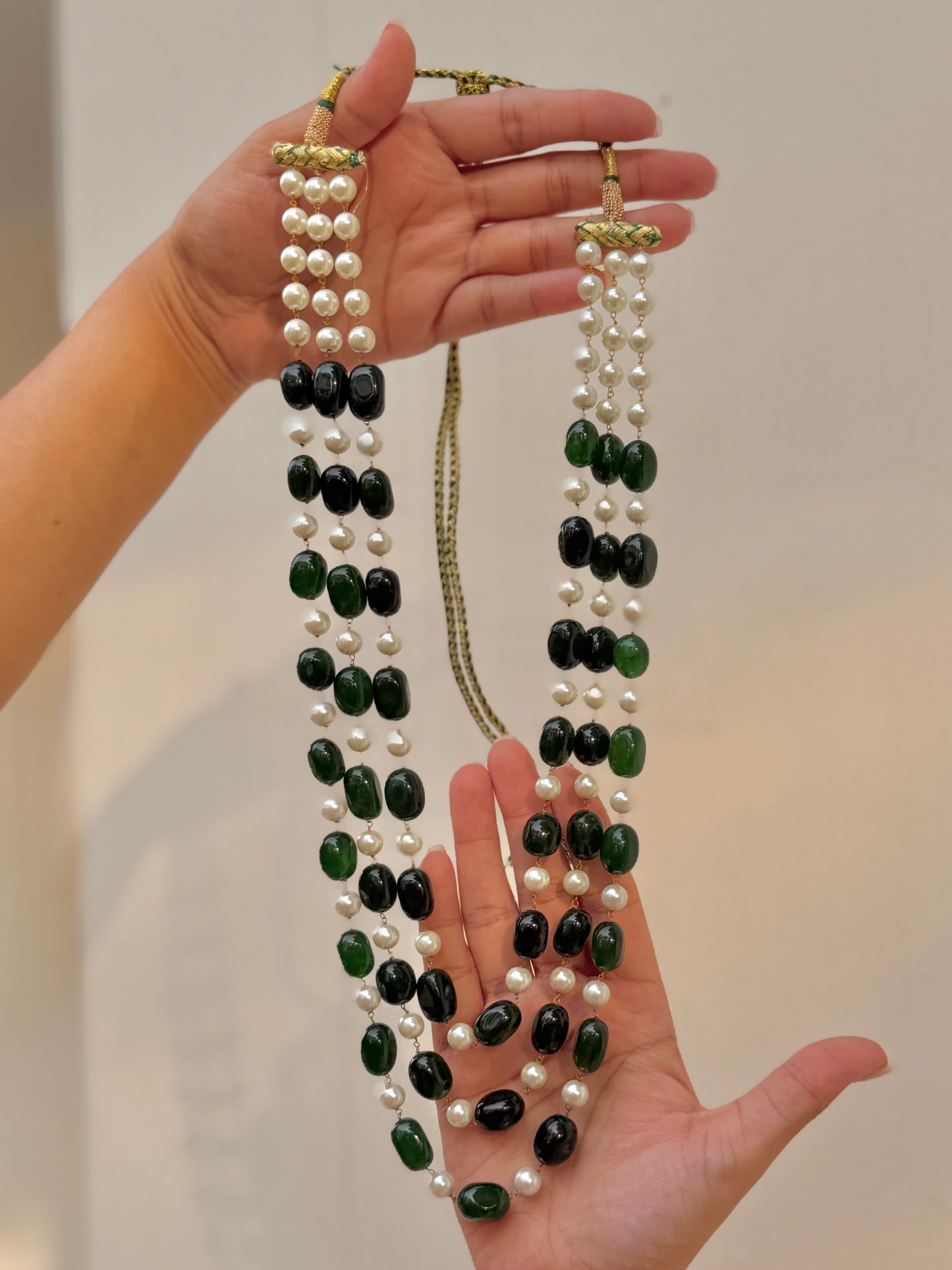 Satlaj Green Onyx and Pearl Mala Necklace