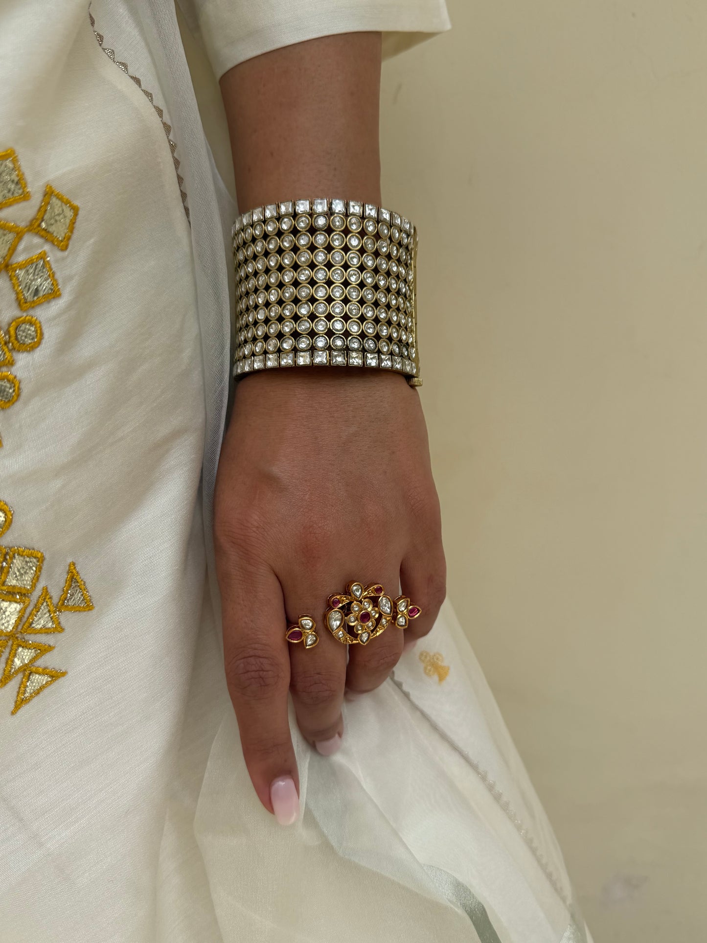 Kavya Kundan Statement Bangle- One size fits 2.4-2.6
