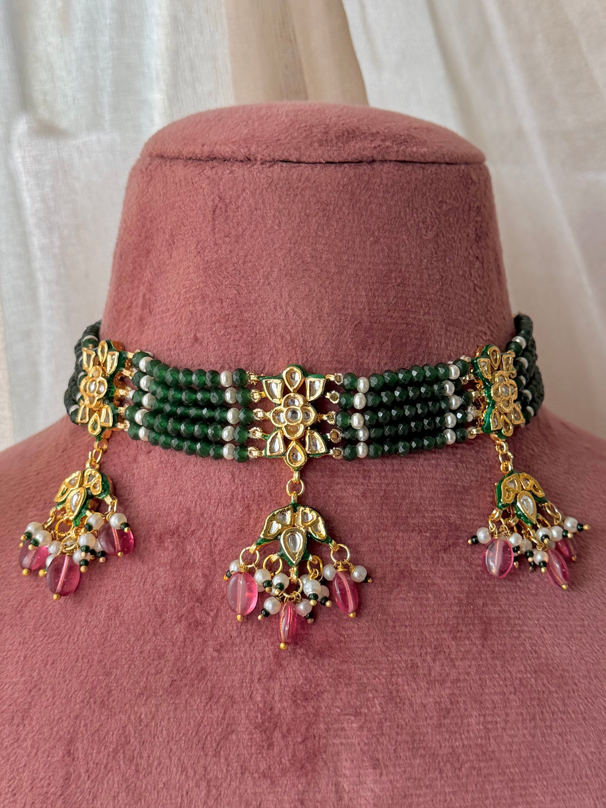 Mridula Green Polki Choker Necklace Set