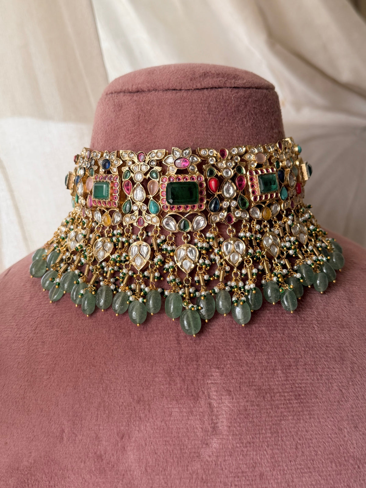 Aga Multicolour Polki Choker Necklace Set