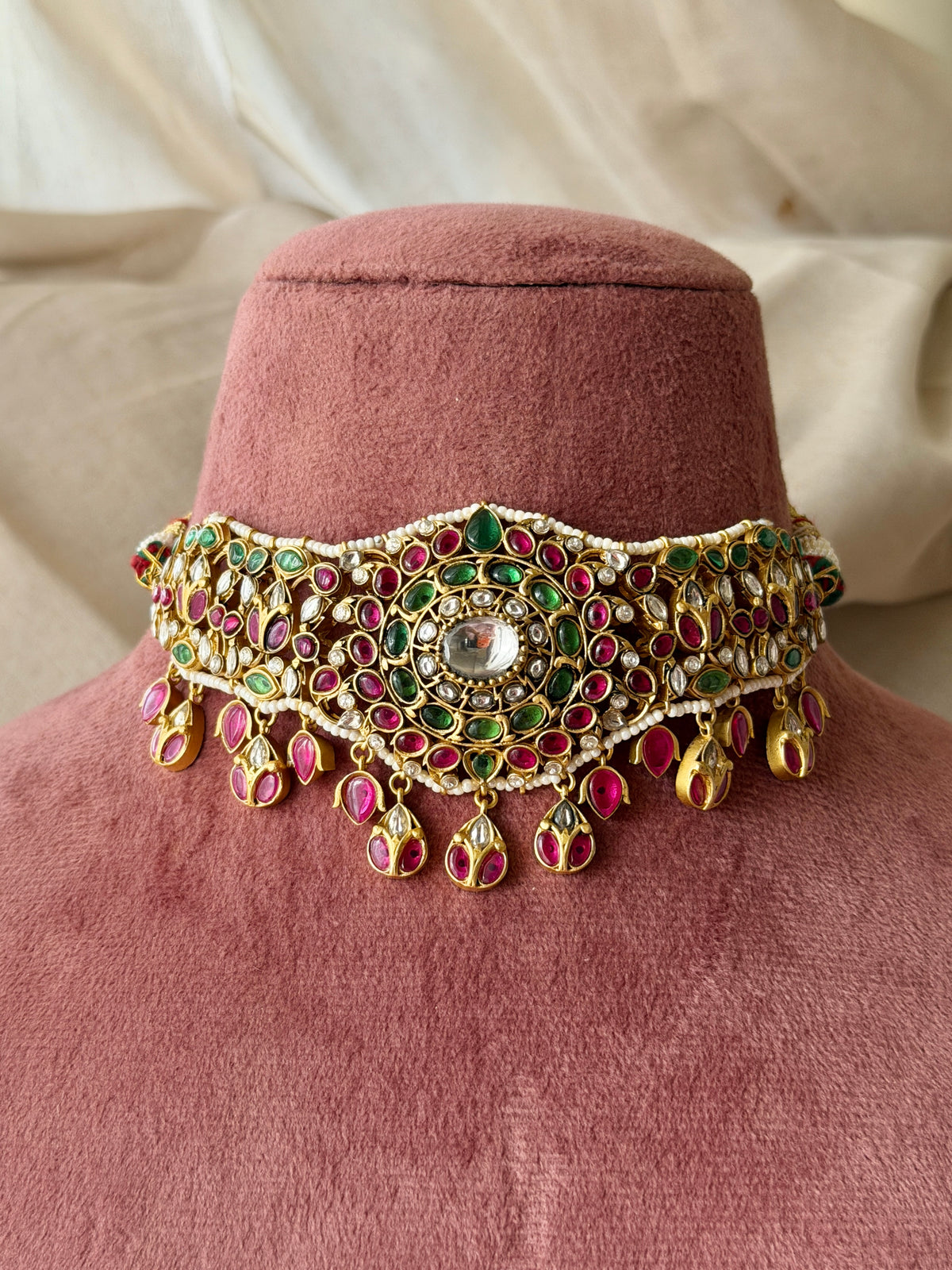 Sabrina Multicolour Polki Choker Necklace Set