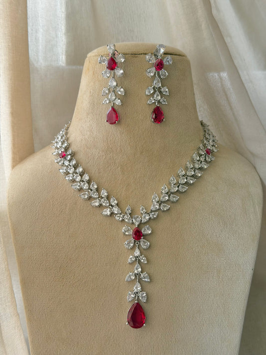 Tulika Floral Ruby Zircon Necklace Set