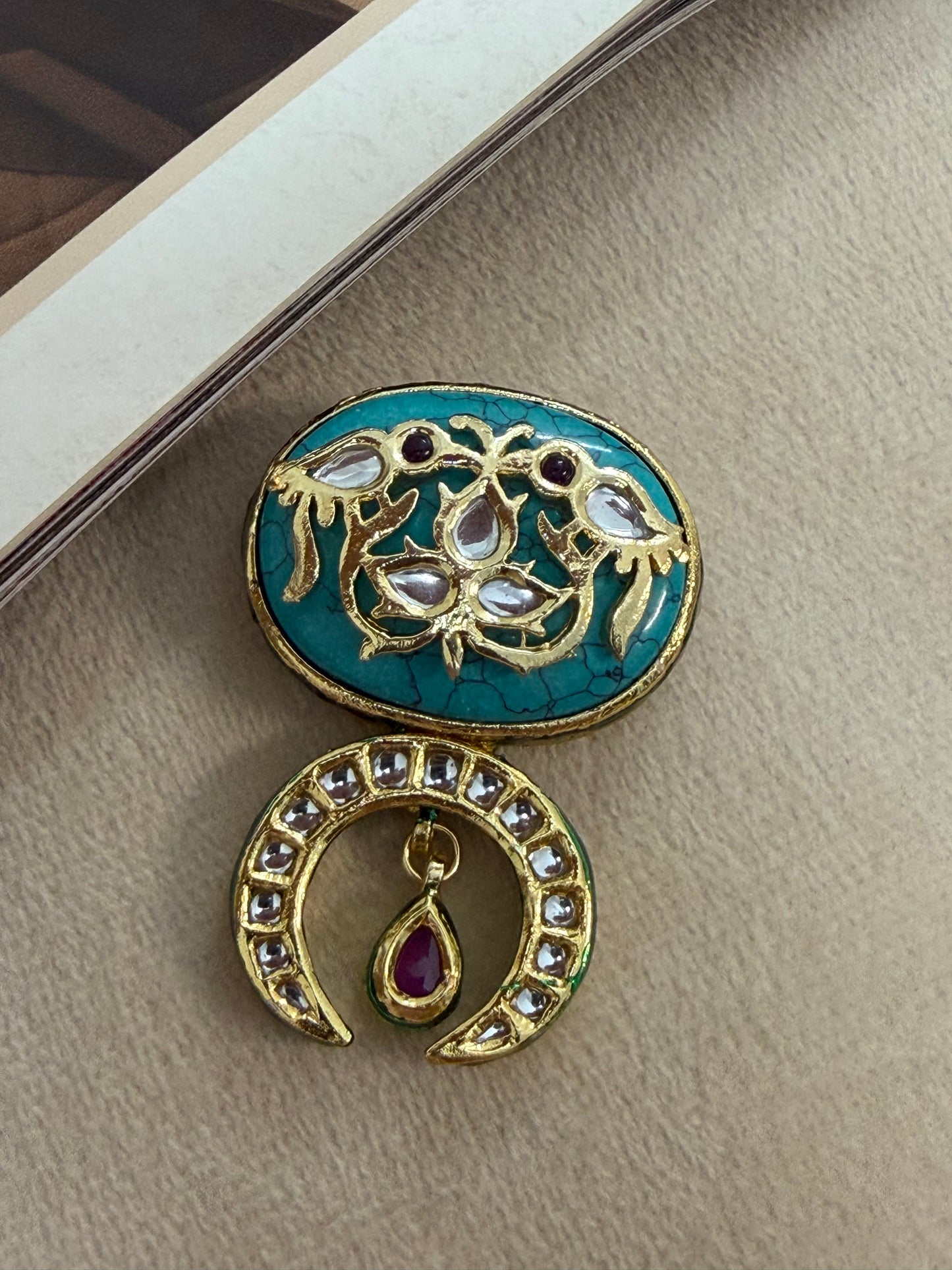 Narsiah Mens Brooch with Kundan and Turquoise blue stone for weddings & festive wear