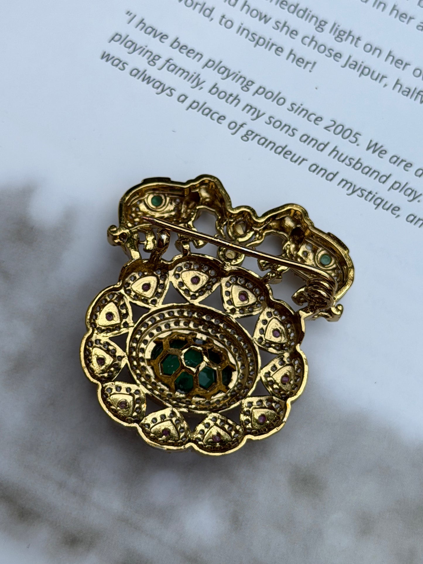 Mitra Mens Zircon Emerald Brooch for Festive Wear