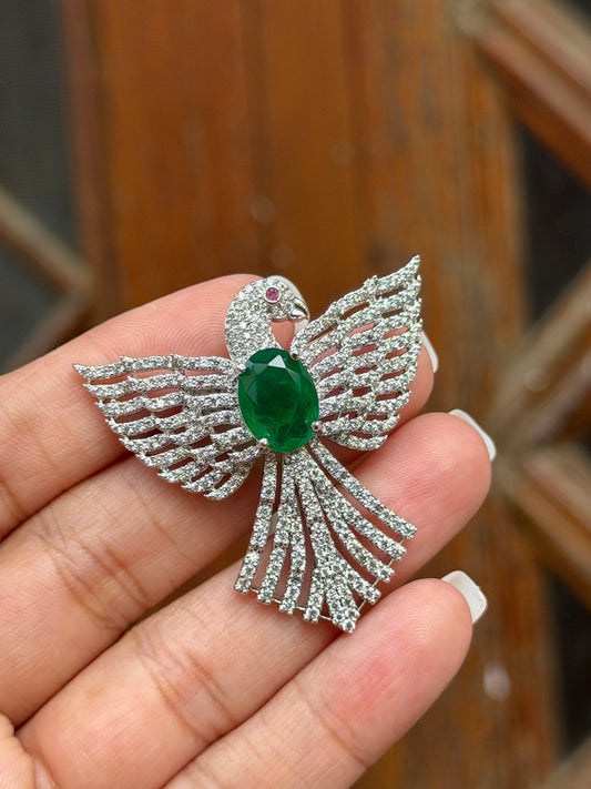 Edul Mens Zircon Brooch- Green