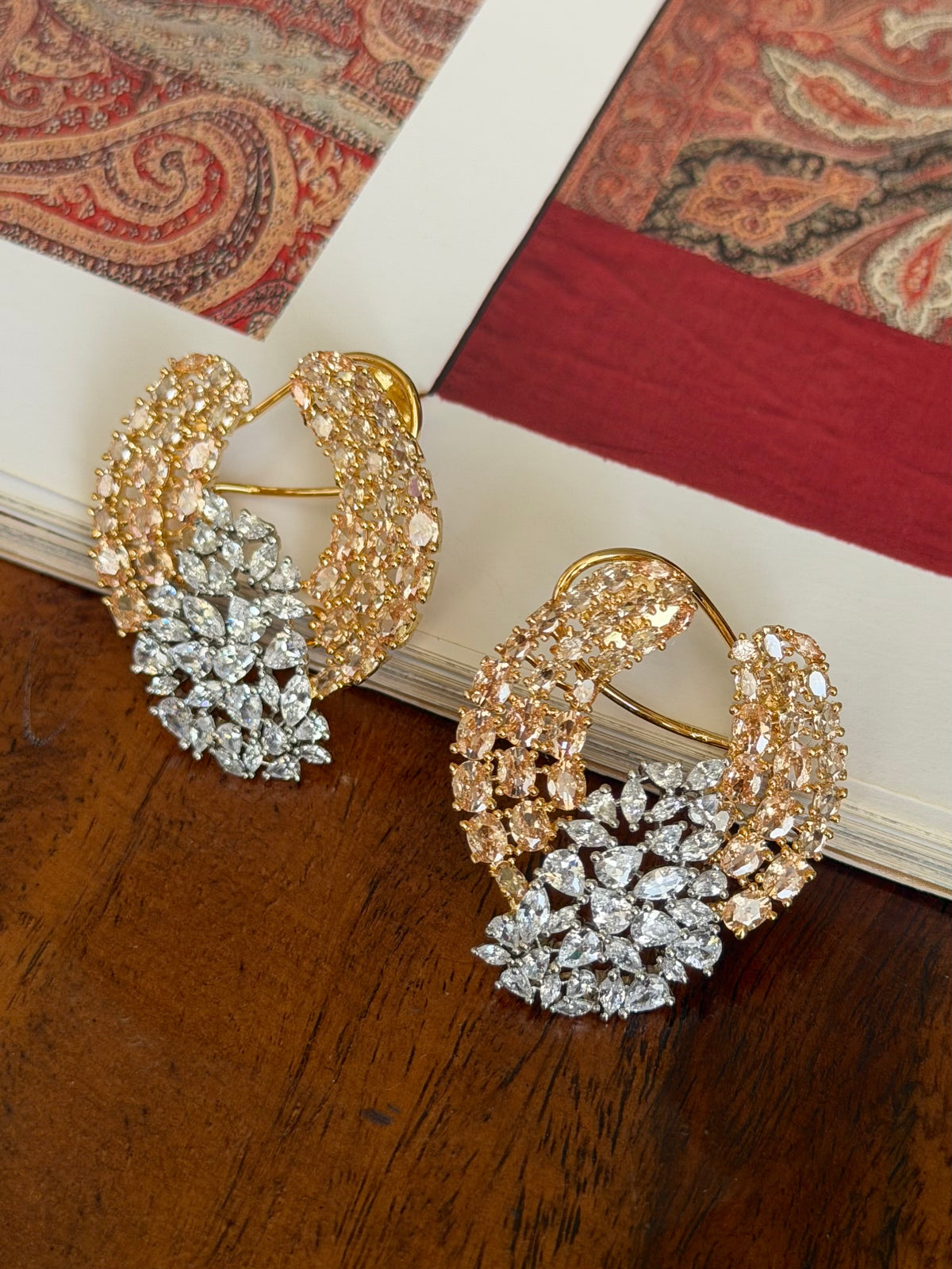 Pihu Real Look Champagne Zircon Front Back Earrings with Ear Clips