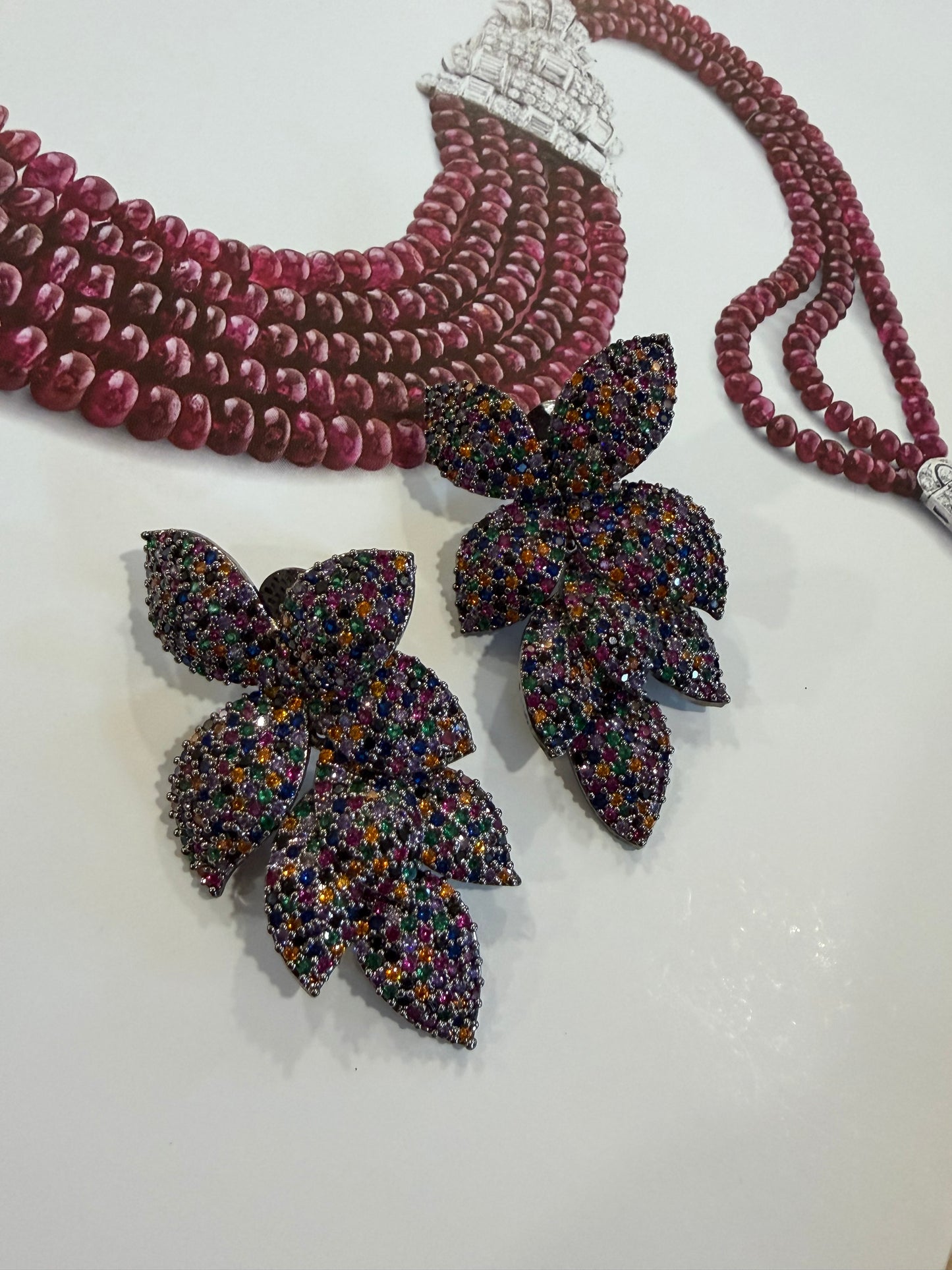 Farah Multi Black diamond Leaf Earrings for Party and Cocktail