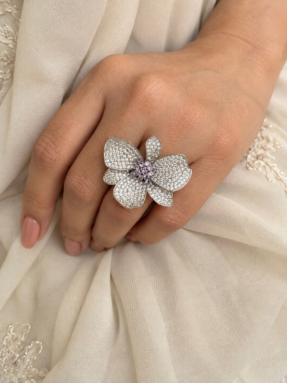 Ruv Diamond Orchid Zircon Ring - Adjustable