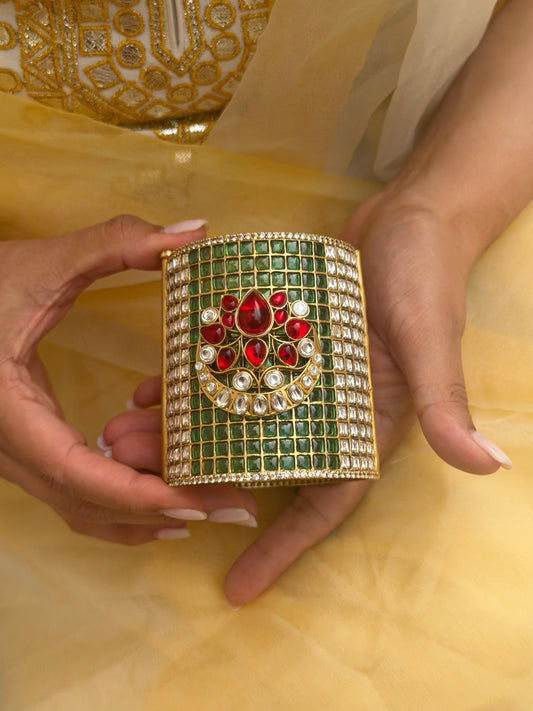 Qira Polki Kundan Reversible Statement Bangle Cuff - Fits size 2.2-2.6