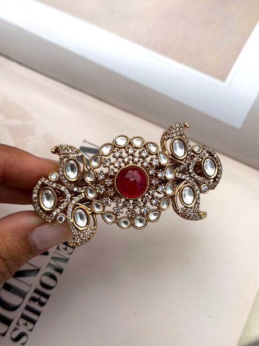 Azure Ruby Kundan Hair clip