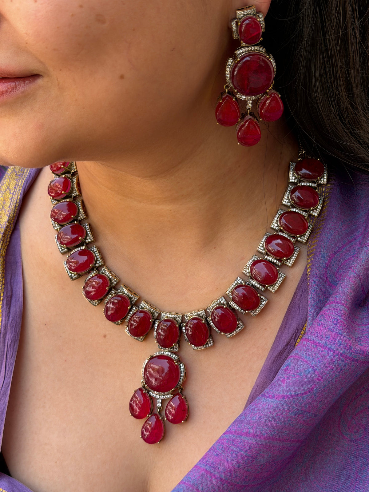 Manya Ruby Doublet Necklace Set
