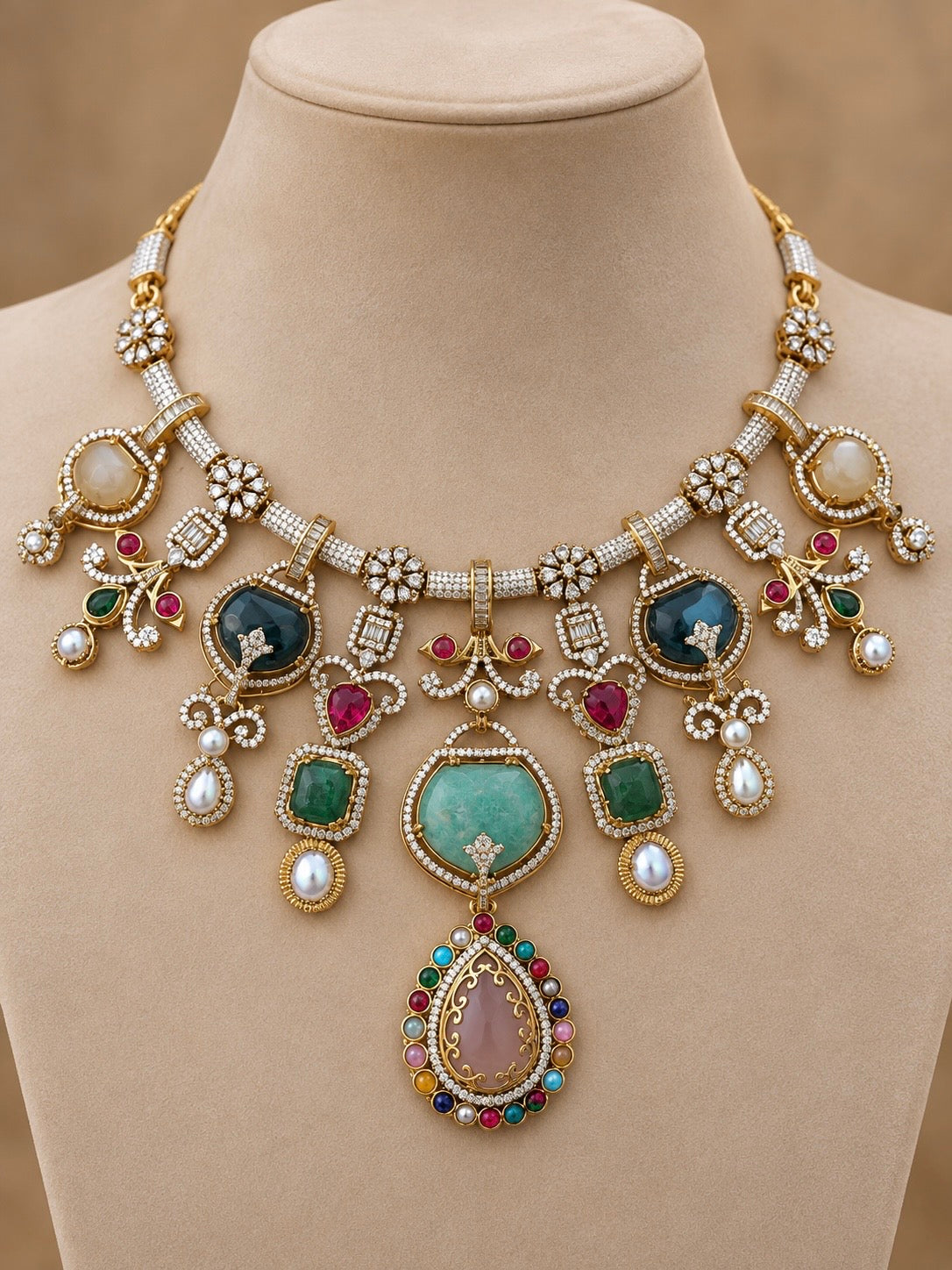 Nurvi Turquoise Multi Fusion Doublet Zircon Necklace Set