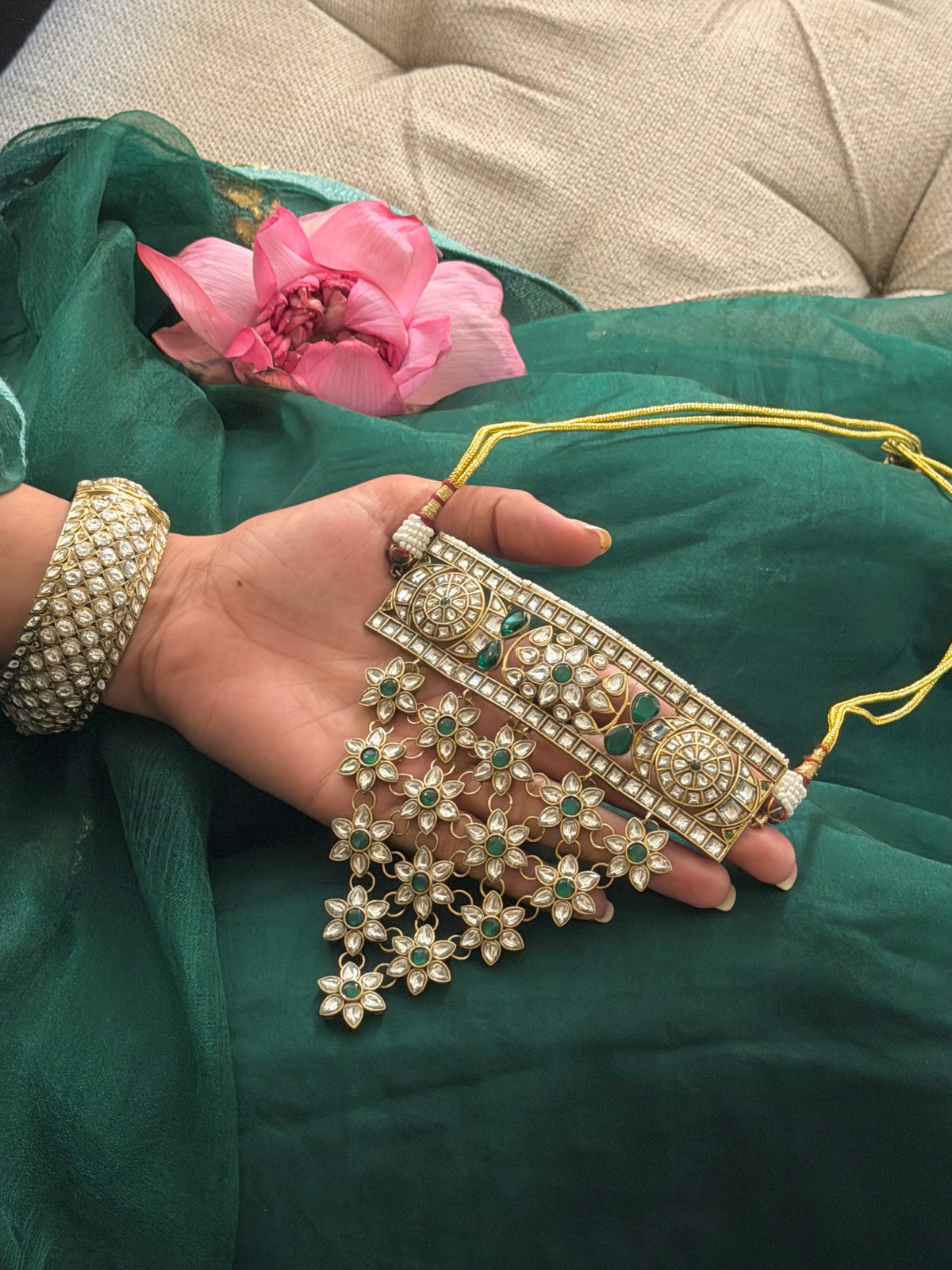 Rehat Emerald Polki Aad Necklace Set - Sitara’26 Collection