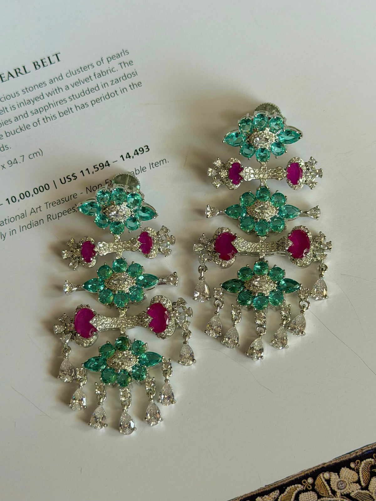Sahana faux Aqua Green Pariba Earrings with Ruby and Zircon