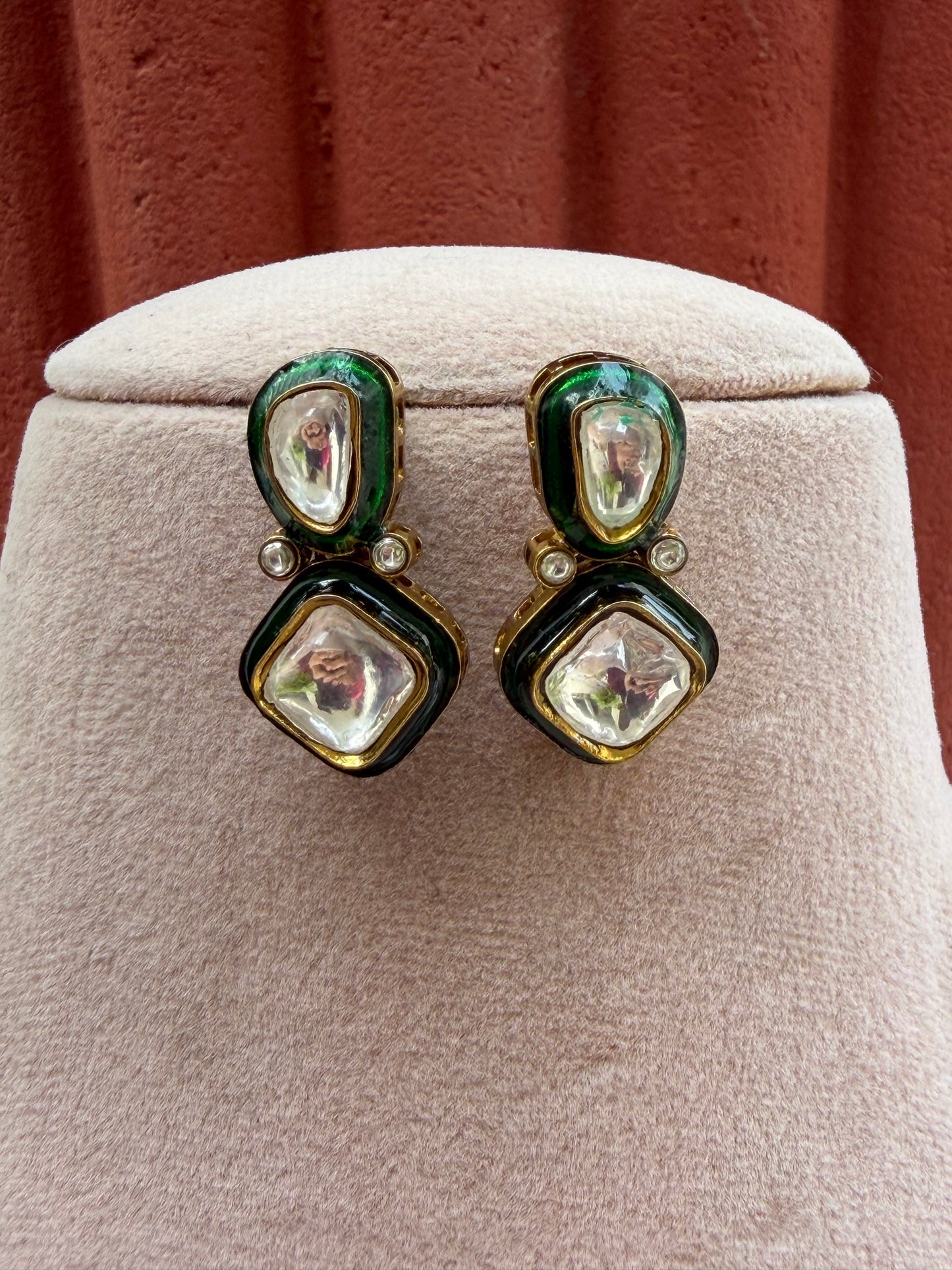 Rawla Green Enamel Polki Necklace Set