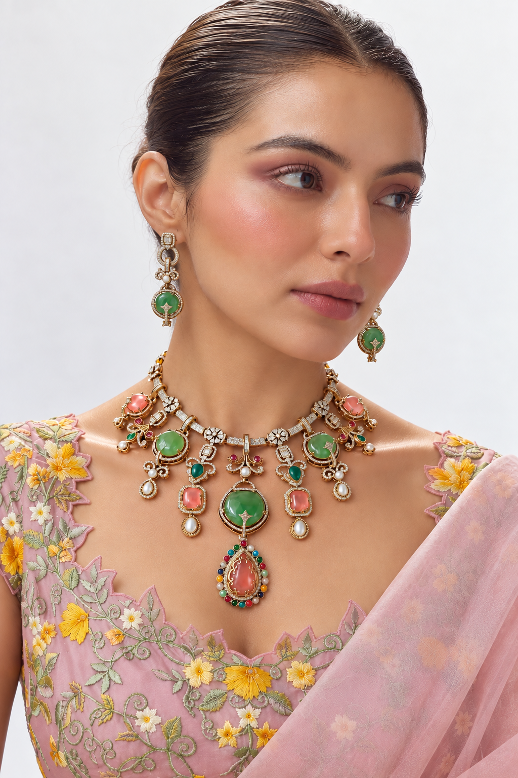 Nurvi Green Multi Fusion Doublet Zircon Necklace Set