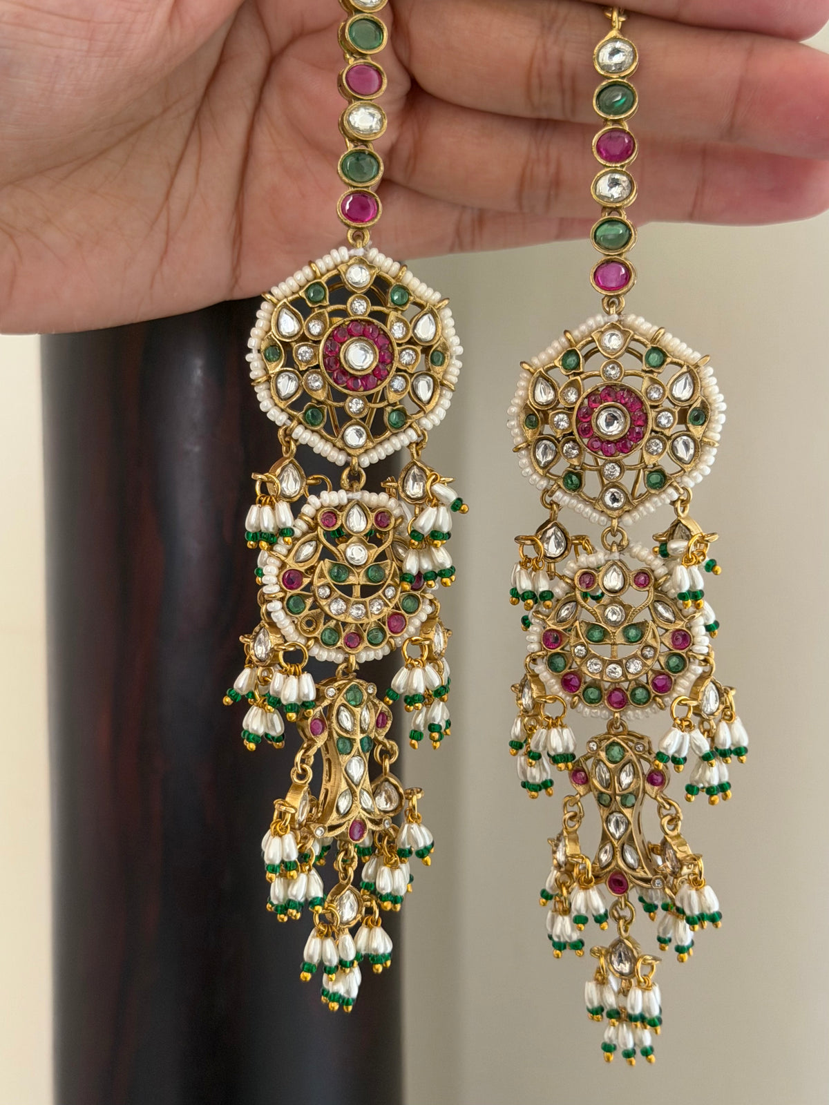Laal Hari Magar Jodi Kundan Jadau Real Gold Look Earrings