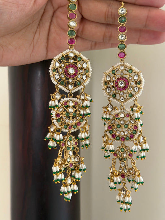 Laal Hari Magar Jodi Kundan Jadau Real Gold Look Earrings
