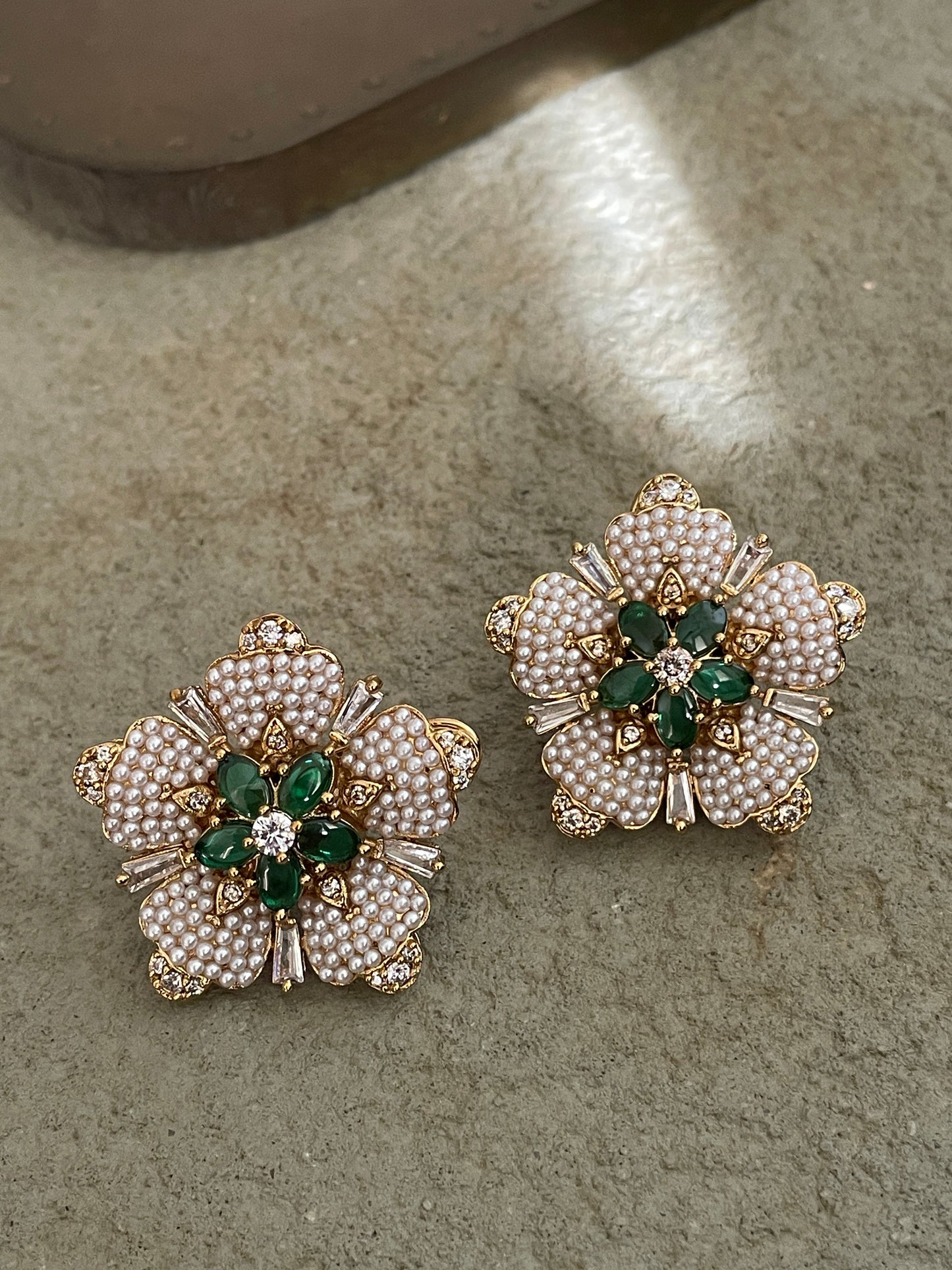 Mirangi Green Pearl Floret Earrings