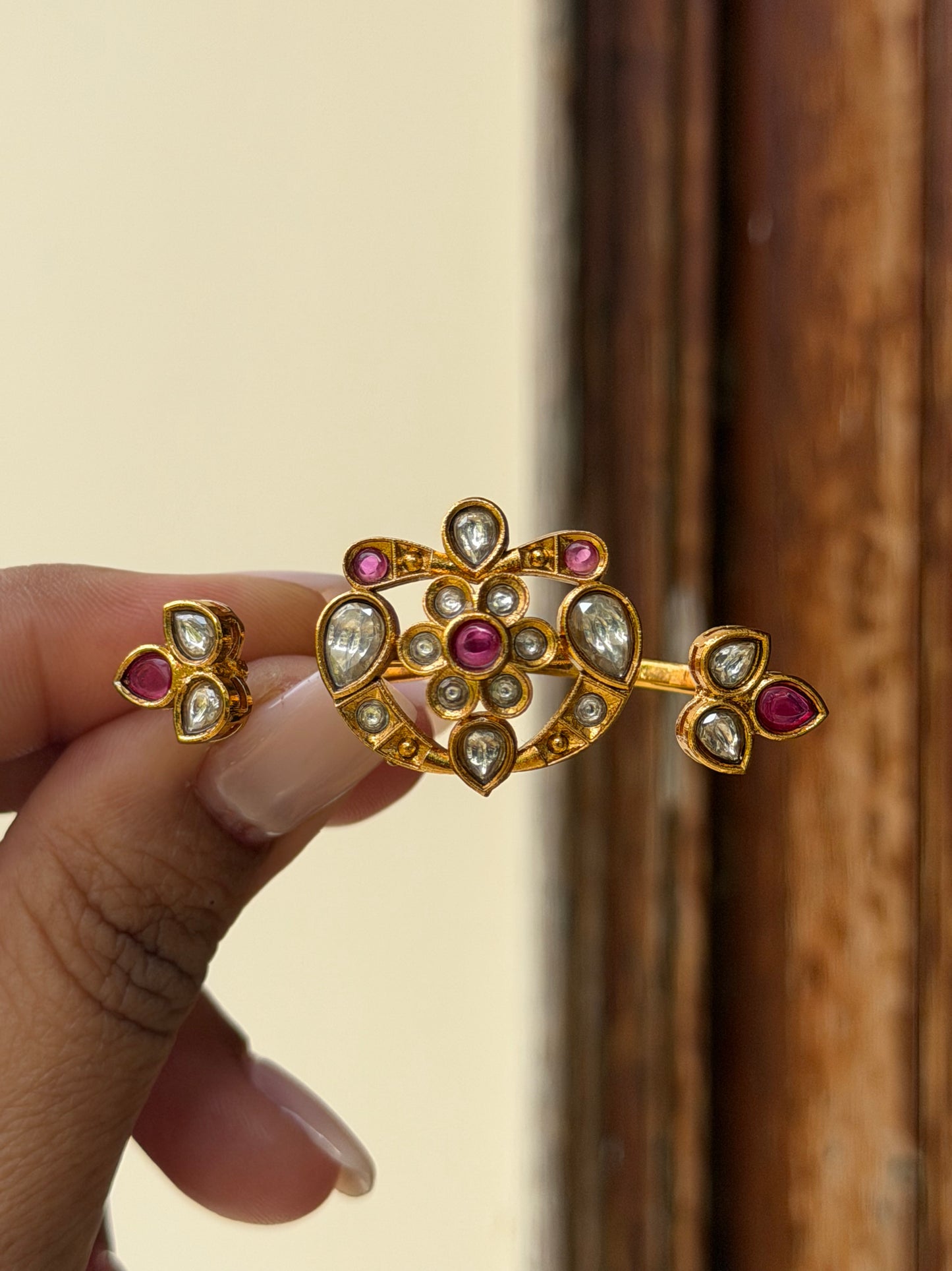 Riya Kundan Polki Double Finger Ring- Adjustable