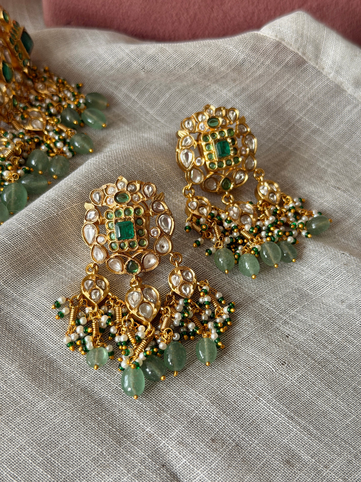 Aga Green Polki Choker Necklace Set