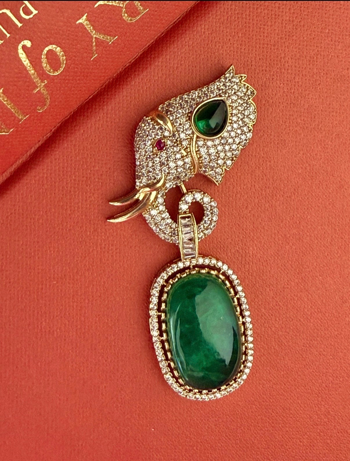 Green Elephant Brooch