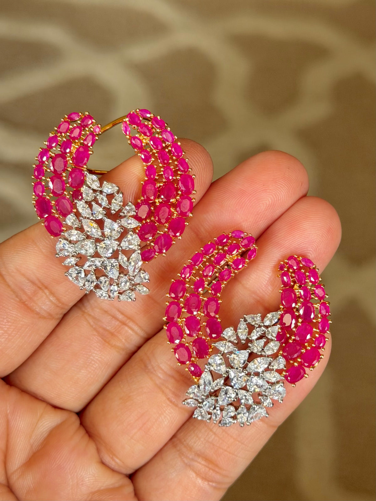 Pranati Ruby Diamond Real Look Zircon Front Back Earrings with Ear Clips