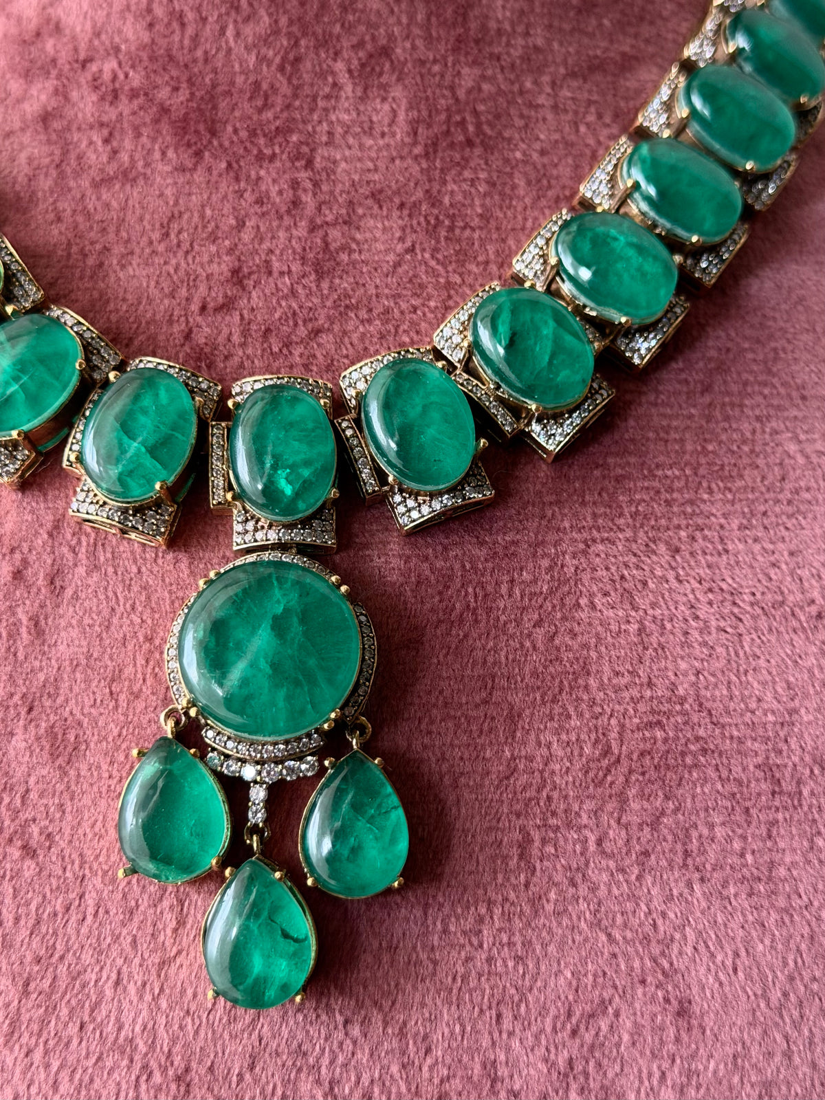 Naina Emerald Doublet Zircon Necklace Set