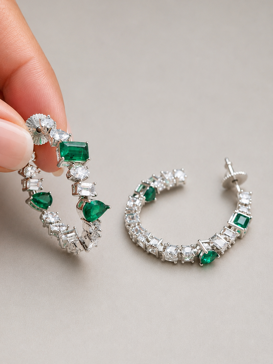 Emerald Diamond Hoops