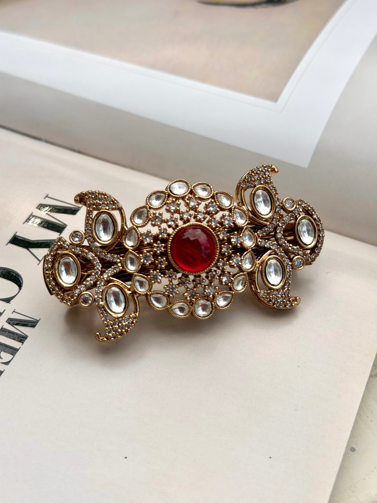 Azure Ruby Kundan Hair clip