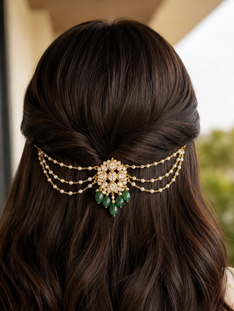 Darpana Hair Pin with Pearl Sahara for Weddings and Festive Wear