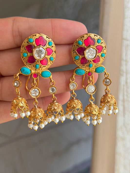 Huma Gold Plated Turquoise Polki Kundan Earrings