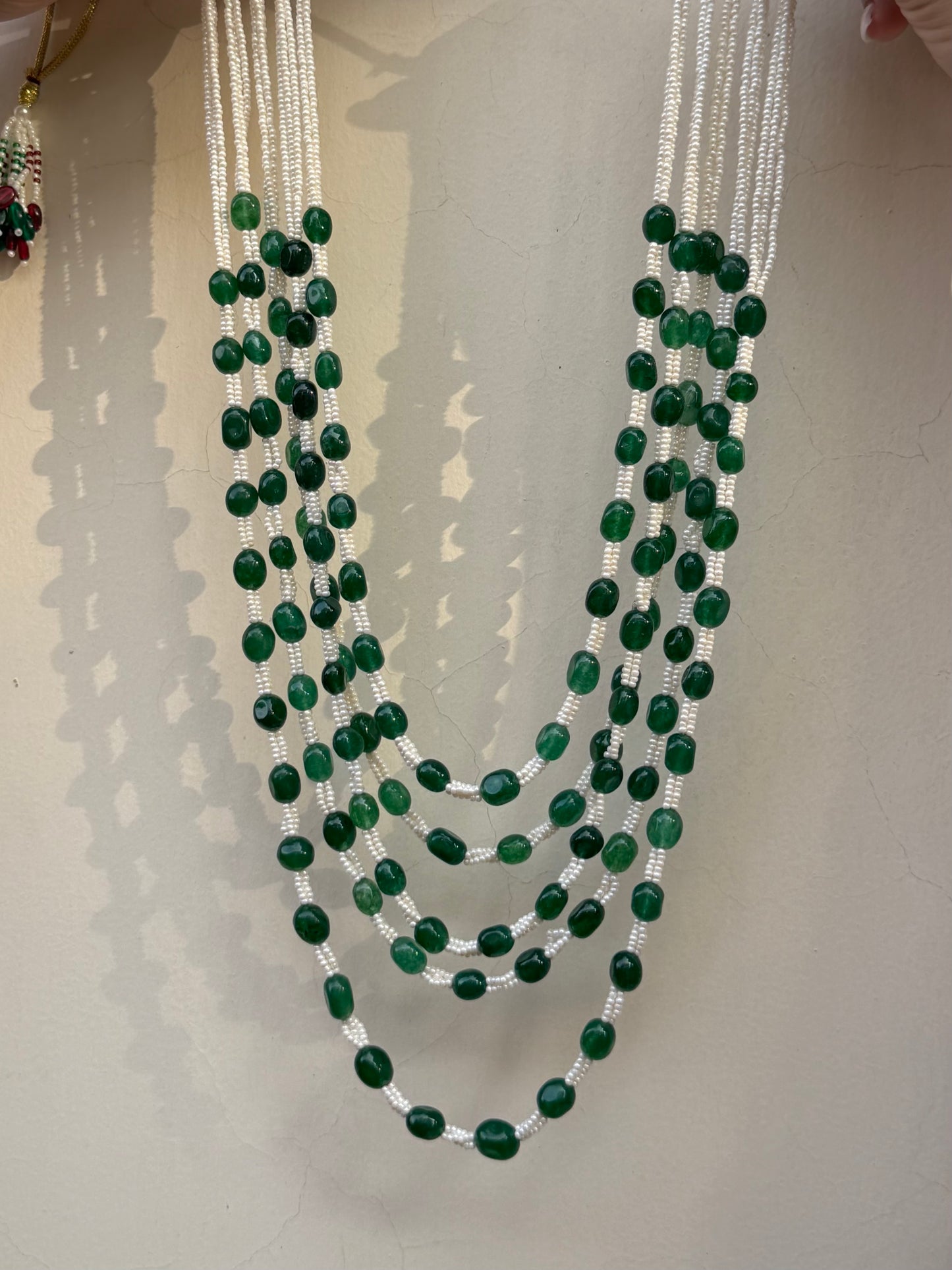 Sundaram Pearl & Green Onyx Mala Necklace