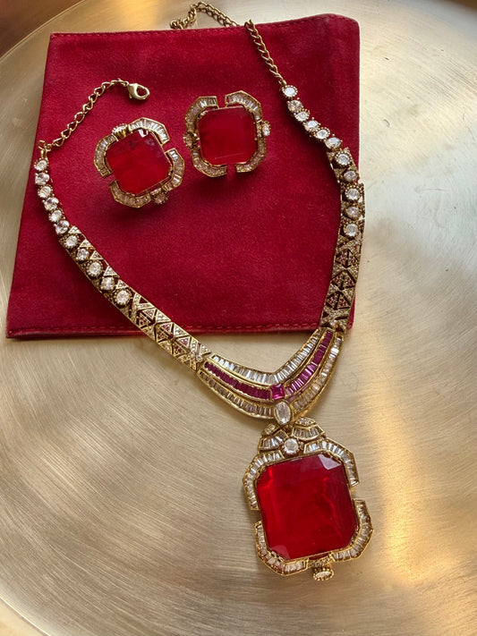 Kalam Ruby Necklace Set
