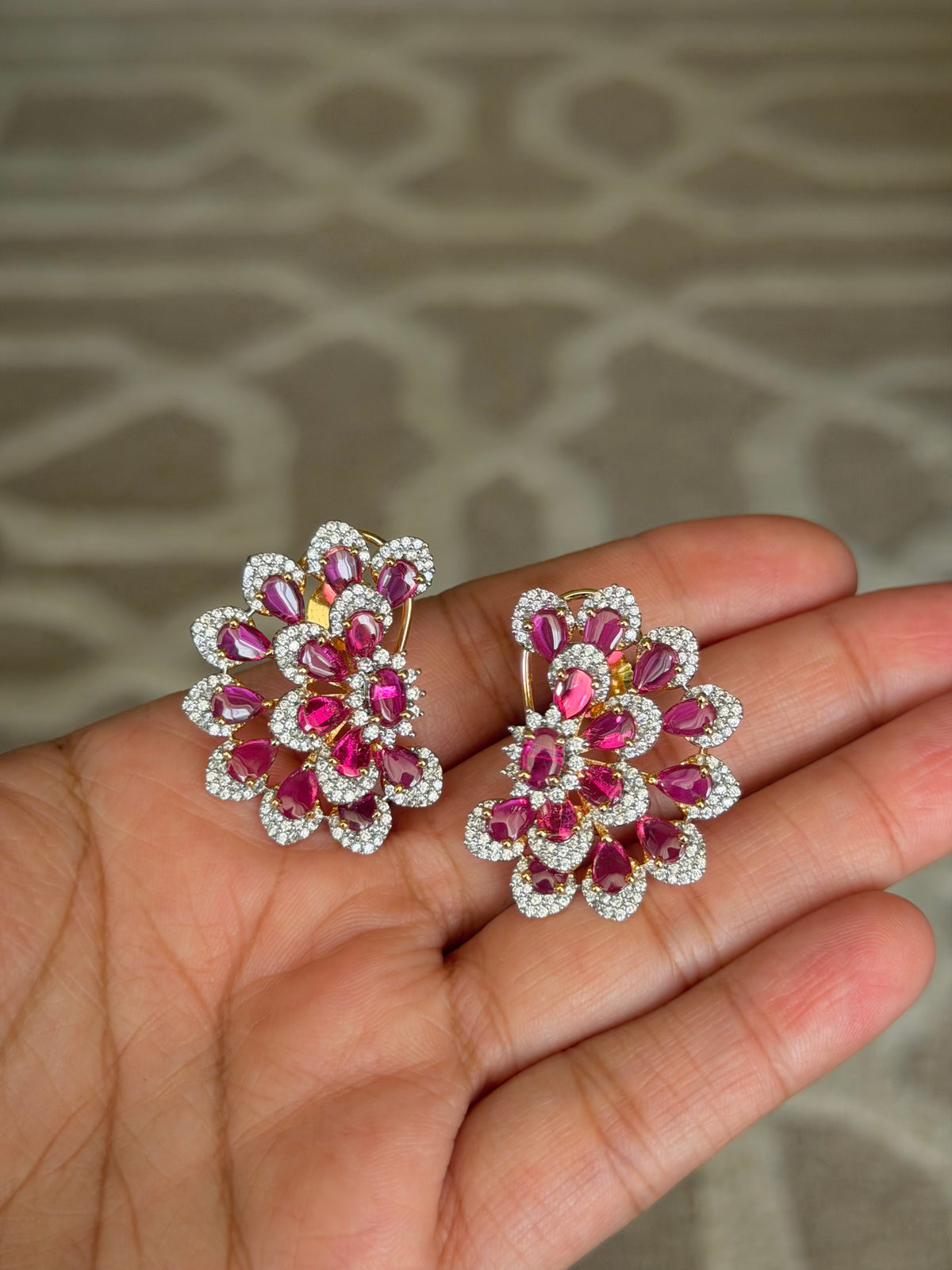 Aamra Floral Ruby Zircon Imitation Stud Earrings