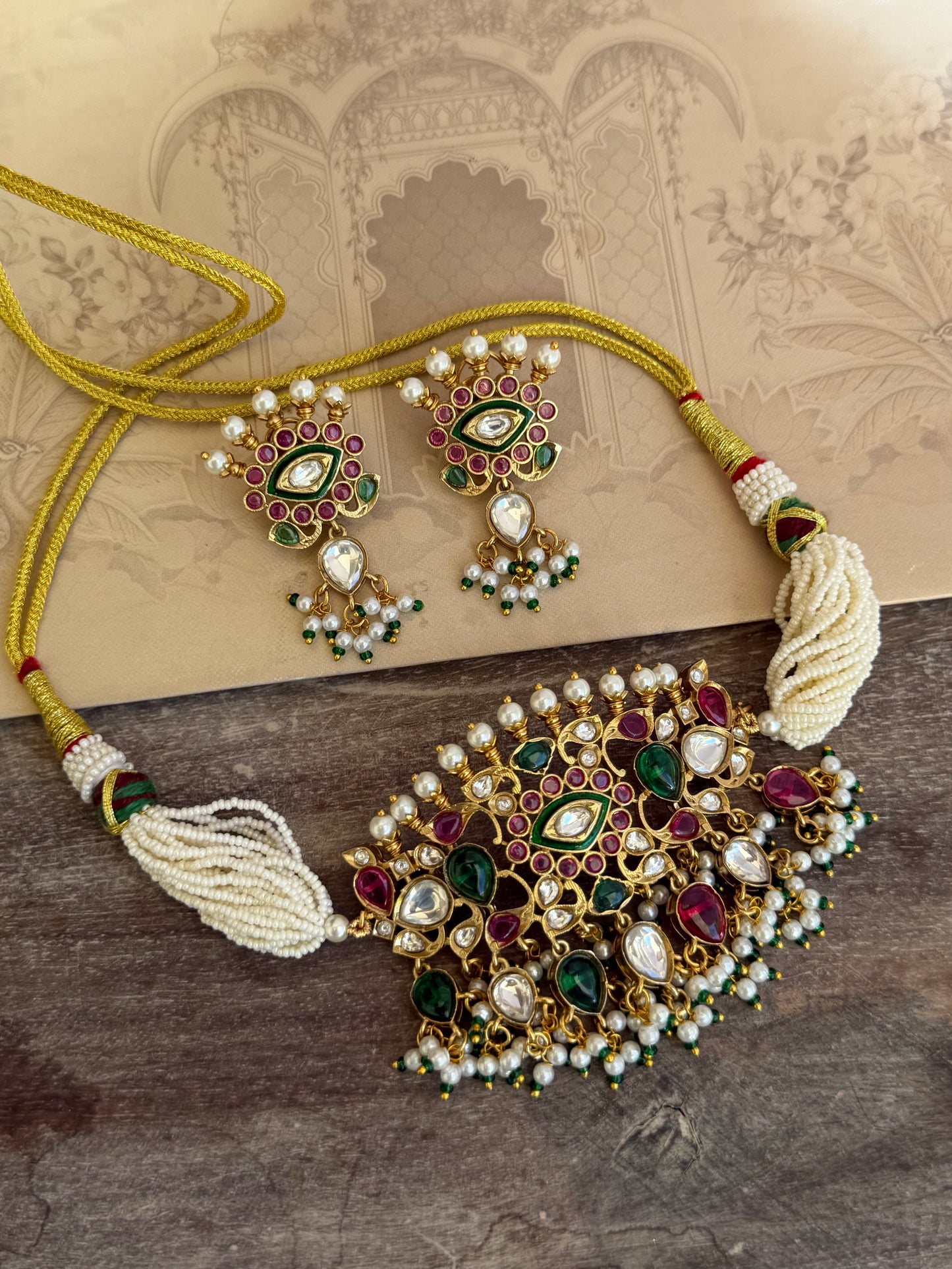 Aarohi Multicolour Polki Choker  Necklace Set
