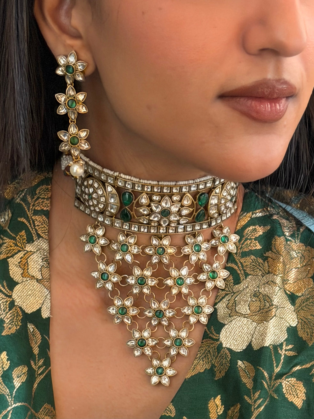 Rehat Emerald Polki Aad Necklace Set - Sitara’26 Collection