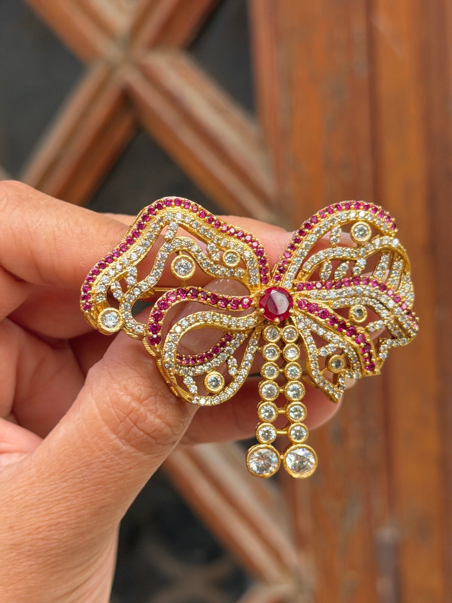Birmingham Bow Victorian Brooch- Red Ribbon