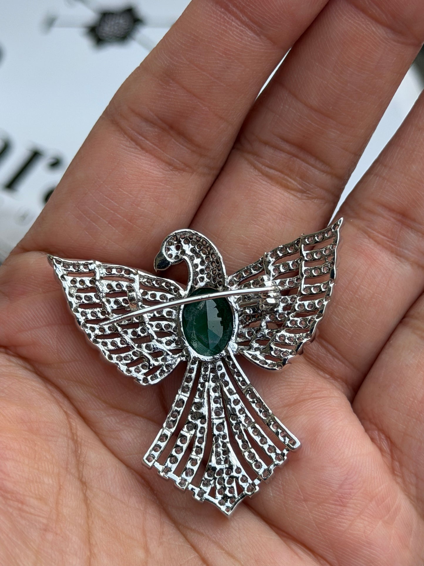 Edul Mens Zircon Brooch- Green