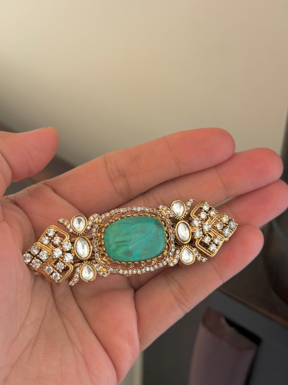 Milaap Mint Green Kundan Polki Hairclip