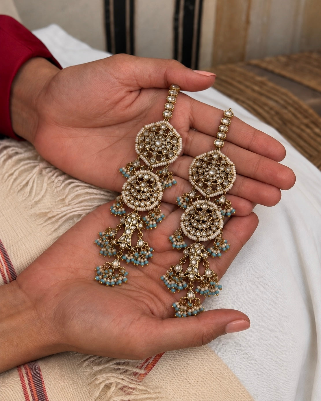 Turquoise Magar Jodi Kundan Jadau Real Gold Look Earrings