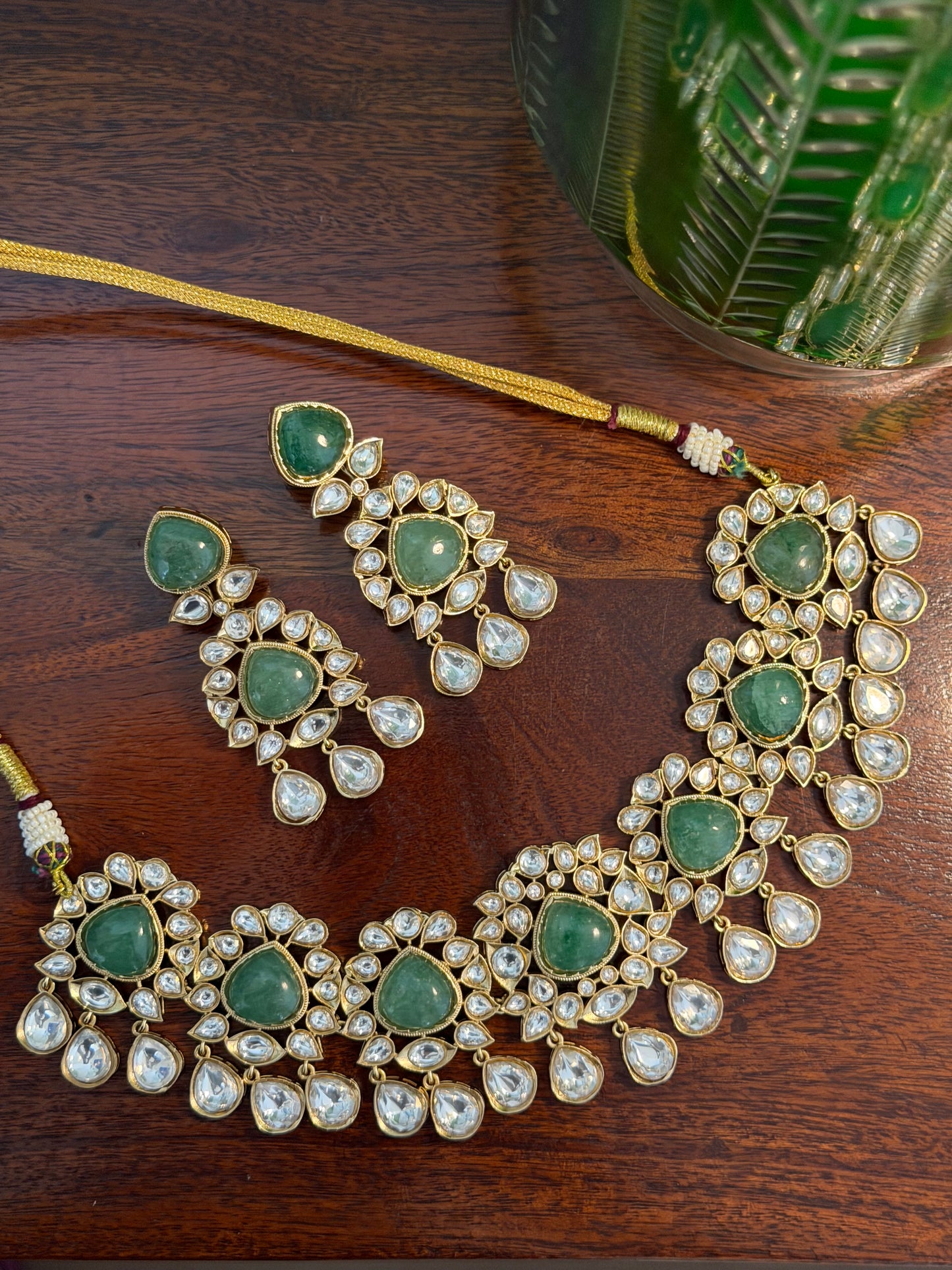Harago Bridal Kundan Polki & Emerald Necklace Set