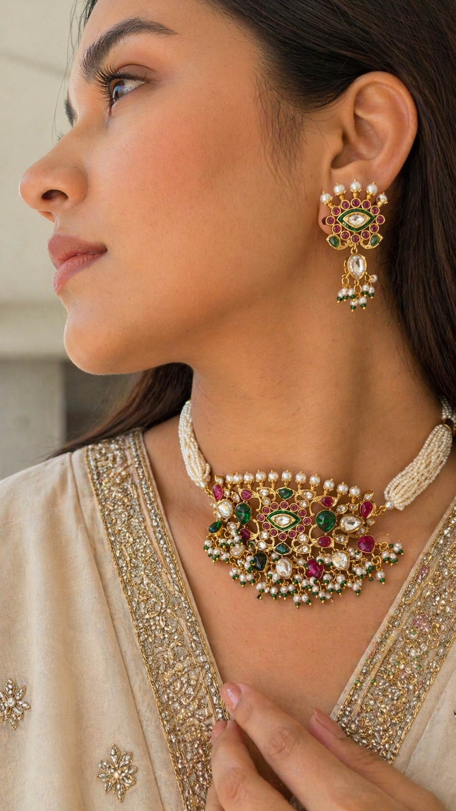 Aarohi Multicolour Polki Choker  Necklace Set