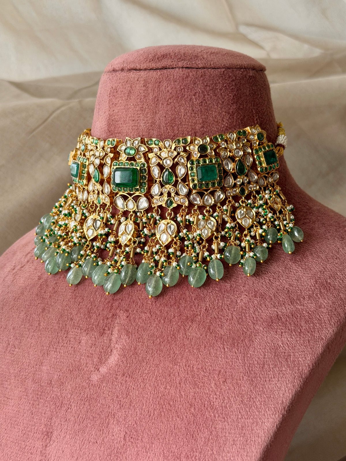 Aga Green Polki Choker Necklace Set