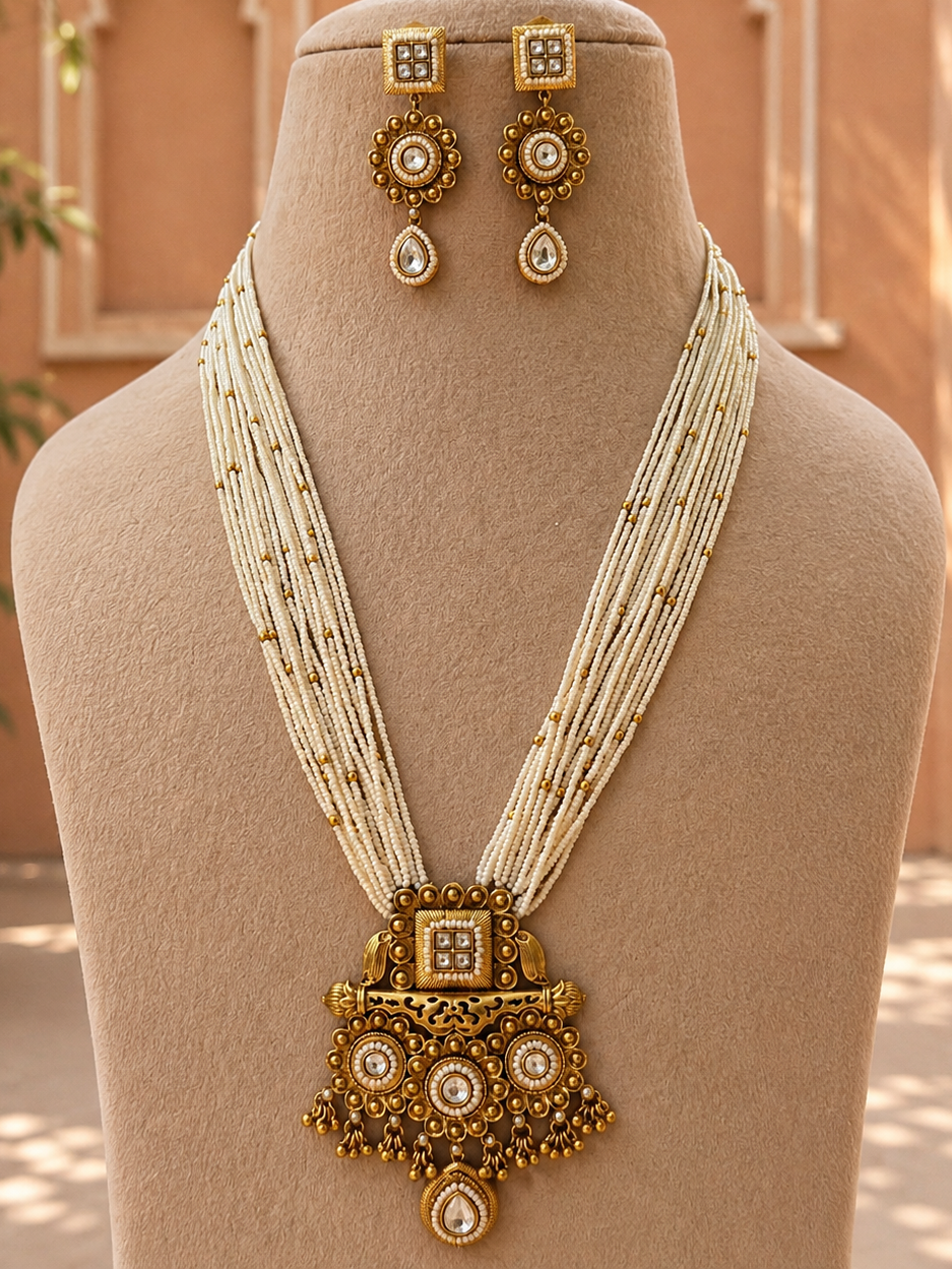Suva Long Pearl Necklace Set