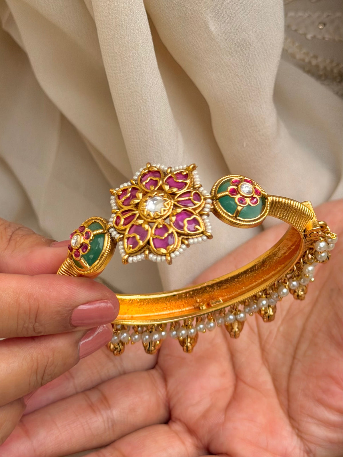 Vasudevan Gold Plated Temple Openable Bangles - Set of 2 - Fits size 2.4-2.6