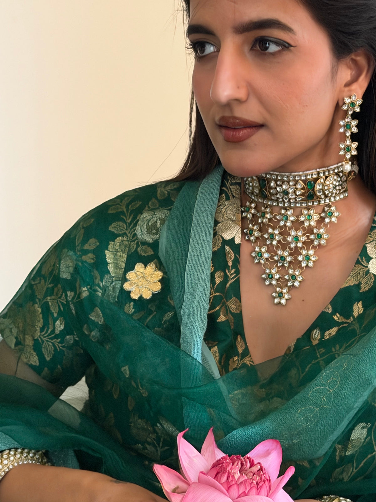Rehat Emerald Polki Aad Necklace Set - Sitara’26 Collection