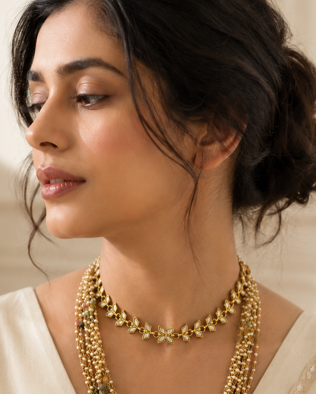 Aarohi Minimal Kundan Polki Necklace Set