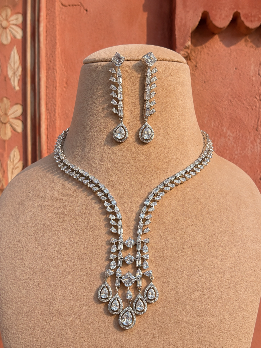 Diarose American Diamond Necklace Set for women for weddings and festive wear